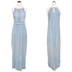 ALTAR'D STATE Light Blue Sleeveless Halter Maxi Dress Crochet Lace Size Medium‎